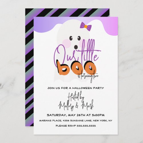 Halloween Ghoul Ghost Our Little Boo Purple Invitation