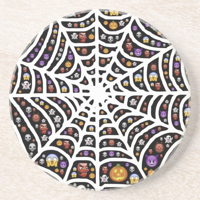 Halloween Ghouls & Goblins in a Spiderweb Sandstone Coaster (Front)