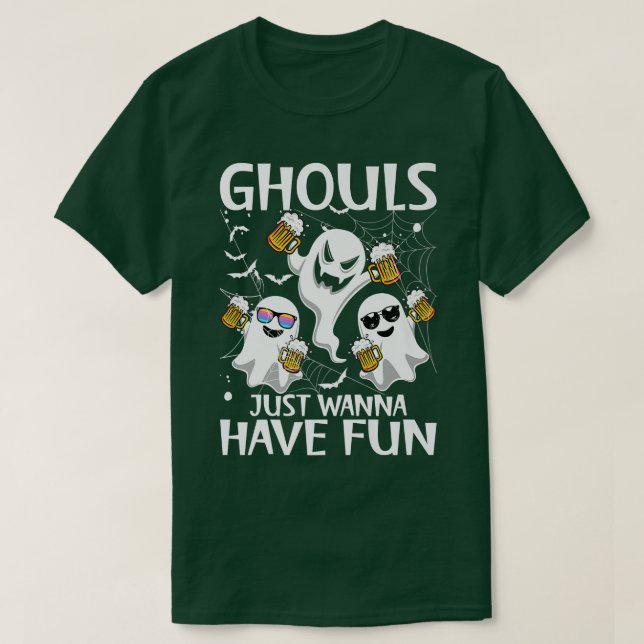 Halloween Ghouls Just Wanna Have Fun Ghosts Lazy C T-Shirt (Design Front)