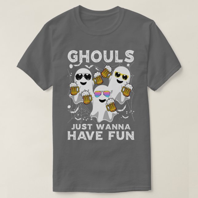 Halloween Ghouls Just Wanna Have Fun Ghosts Lazy C T-Shirt (Design Front)