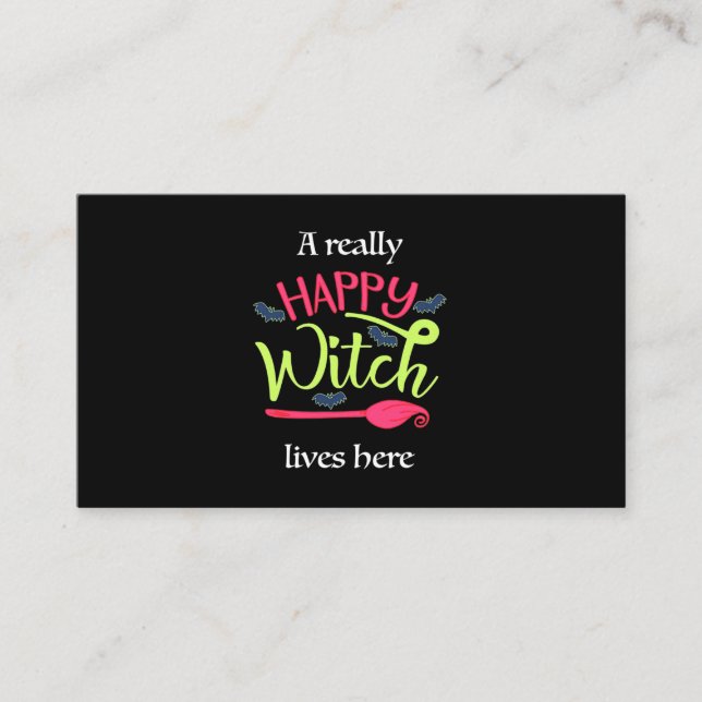 Halloween Gift | A Really Happy Witch Lives Here Business Card (Front)