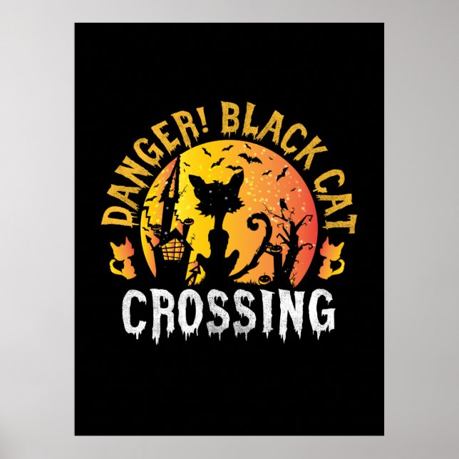 Halloween Gift | Danger Cat Crossing Birthday Poster (Front)