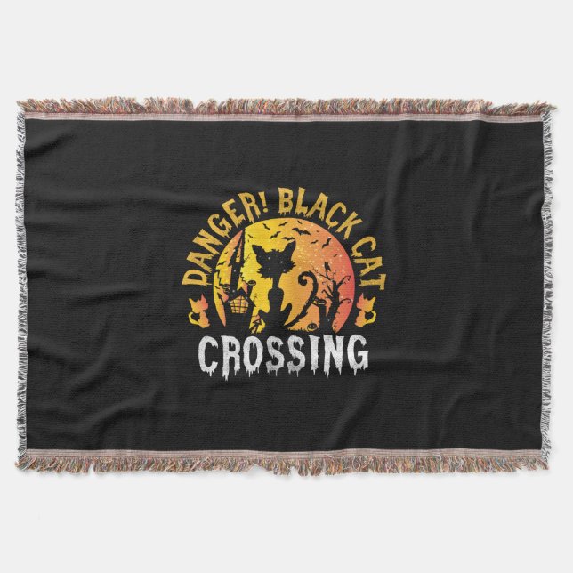 Halloween Gift | Danger Cat Crossing Birthday Throw Blanket (Front)