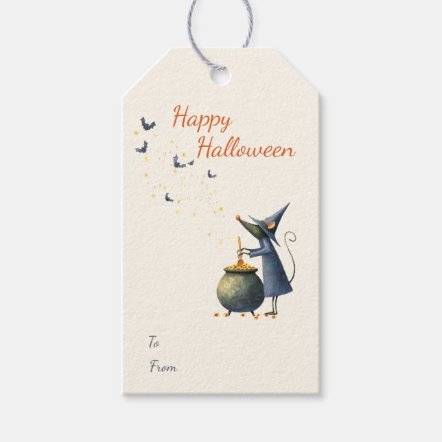 Halloween Gift Tags — Mouse Wizard & Pattern (Front)
