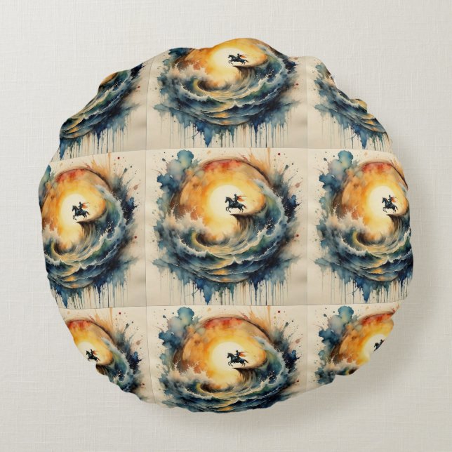 Halloween Gift Wrapping Paper Round Pillow (Back)