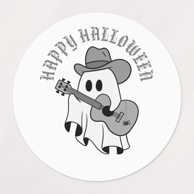 Halloween Gifts, cute ghost plays guitar, Labels (Design 1)