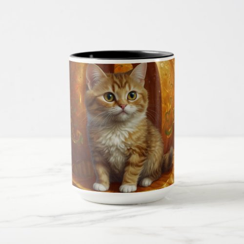 Halloween Ginger Tabby Kitten Living in a Pumpkin  Mug