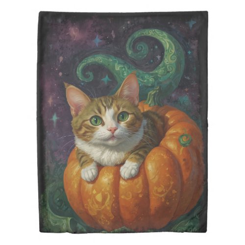 Halloween Ginger  White Kitten Riding a Pumpkin  Duvet Cover
