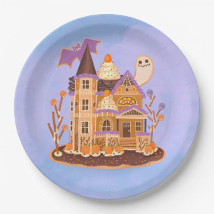 Halloween Gingerbread Haunted House Paper Plates