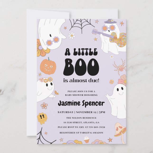 Halloween Girl A Little Boo Is Due Baby Shower Invitation (Front)