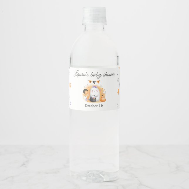 Halloween Girl Baby Shower Boo Water Bottle Label (Front)