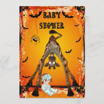 Halloween Girl Baby Shower Funny Giraffe Invitation by Just_Giraffes at Zazzle
