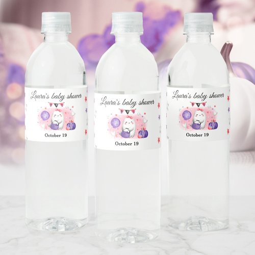 Halloween Girl Baby Shower Pink Water Bottle Label