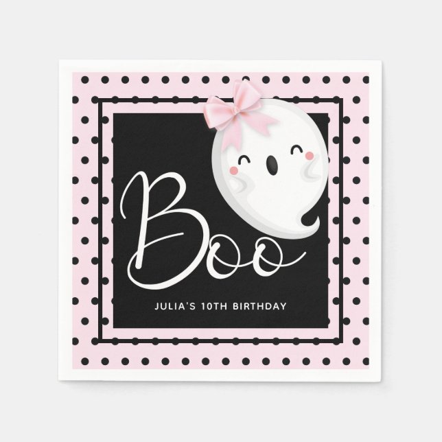 Halloween Girl Birthday Personalized Pink Black Napkins (Front)