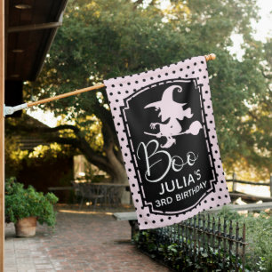Halloween Girl Birthday Pink Black Personalized House Flag
