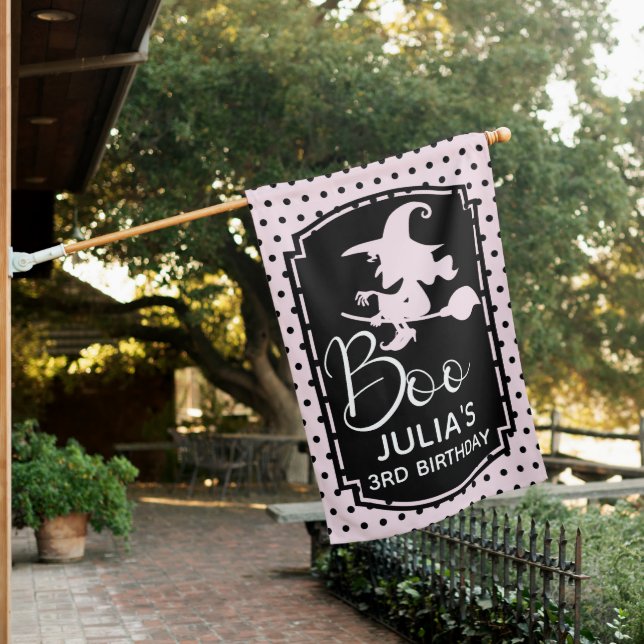 Halloween Girl Birthday Pink Black Personalized House Flag (In SItu)