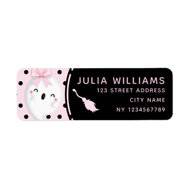 Halloween Girl Birthday Pink Black Polka dot Ghost Label (Front)