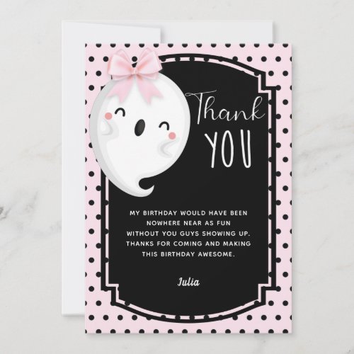 Halloween Girl Birthday Pink Black Polka dot Thank You Card