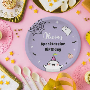 Halloween Girl Birthday Purple Cute Ghost Paper Plates