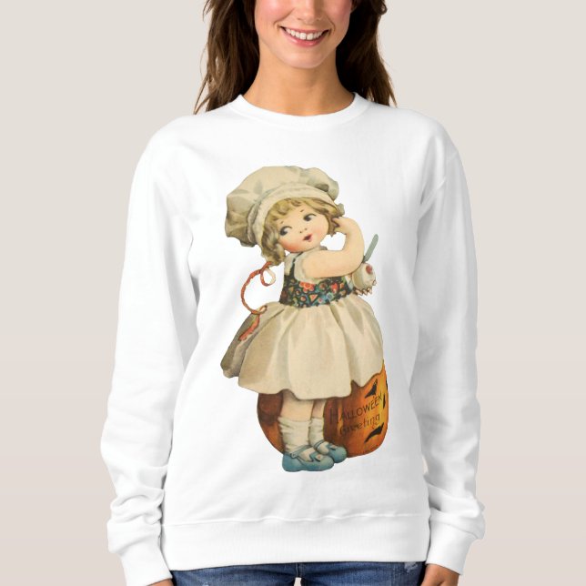 Halloween Girl Carving Apple Sweatshirt (Front)