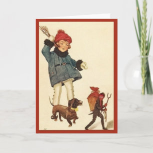 Halloween Girl & Dachshund Chase Devil Card