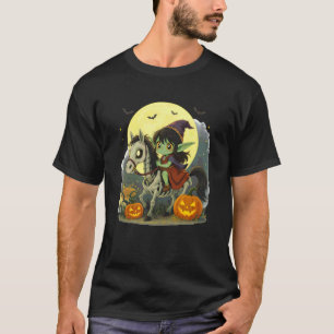 Halloween Girl Dark Elf Goblin Troll Riding Horse T-Shirt