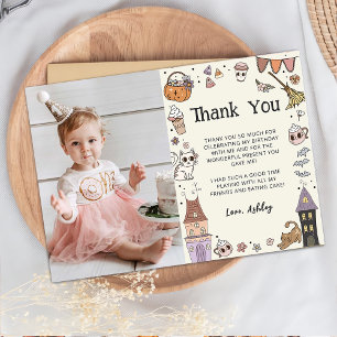 Halloween Girl Ghost Birthday Photo Thank You Card