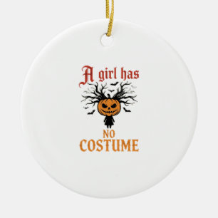 Halloween Girl Has No Costume Pumpkin Ceramic Ornament