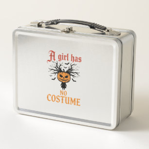 Halloween Girl Has No Costume Pumpkin Metal Lunch Box
