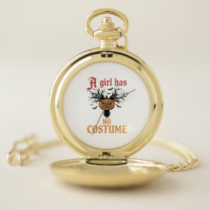 Halloween Girl Has No Costume Pumpkin Pocket Watch