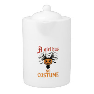 Halloween Girl Has No Costume Pumpkin Teapot