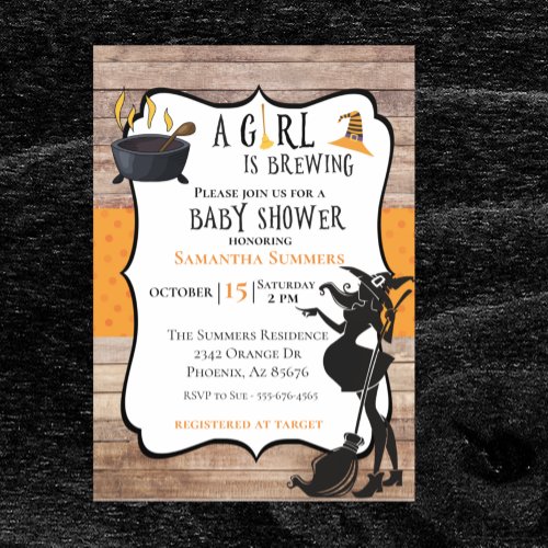 Halloween Girl is Brewing Witch Baby Shower Invitation