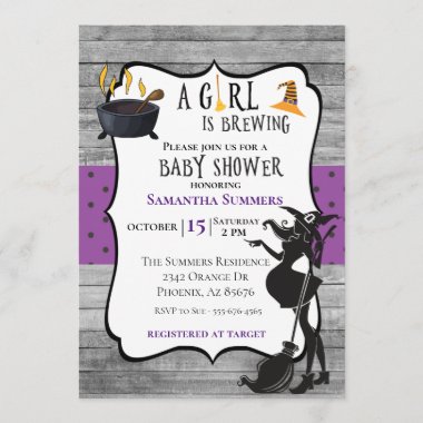 Halloween Girl is Brewing Witch Baby Shower Invitation