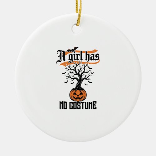 Halloween Girl No Costume Vintage Pumpkin_1 Ceramic Ornament
