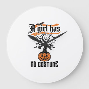 Halloween Girl No Costume Vintage Pumpkin_1 Large Clock