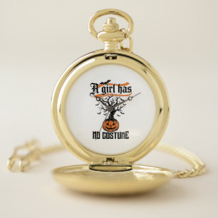 Halloween Girl No Costume Vintage Pumpkin_1 Pocket Watch