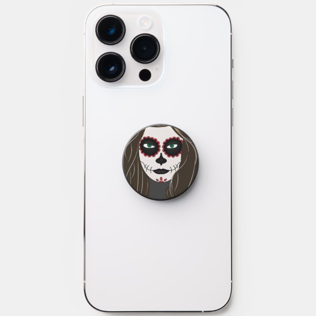 Halloween girl sugar skull face PopSocket (Front)