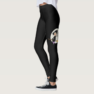 Halloween Girl Witch Flying By The Moon Black Leggings