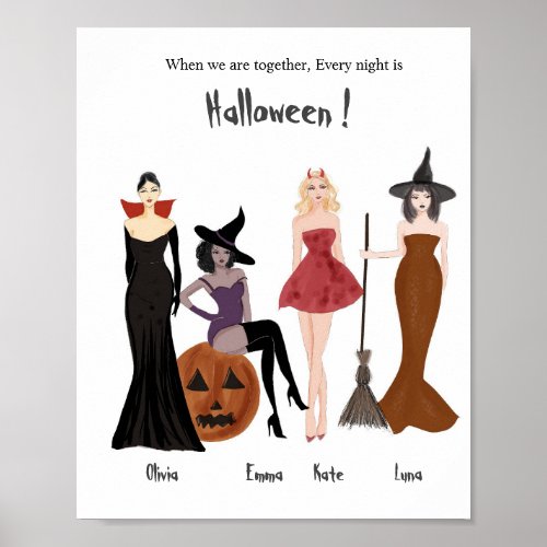 Halloween girls fashion sketch halloween gift  poster