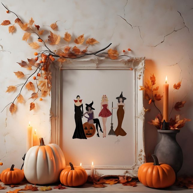 Halloween girls, fashion sketch, witches, poster (Creator Uploaded)