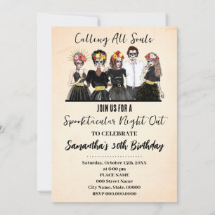 Halloween Girls Night Out Day of the Dead Birthday Invitation