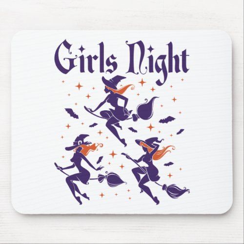 Halloween Girls Night Out Witches on Broomsticks Mouse Pad