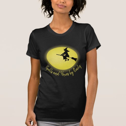 Halloween Girly Flying Witch Whimsical Full Moon T_Shirt