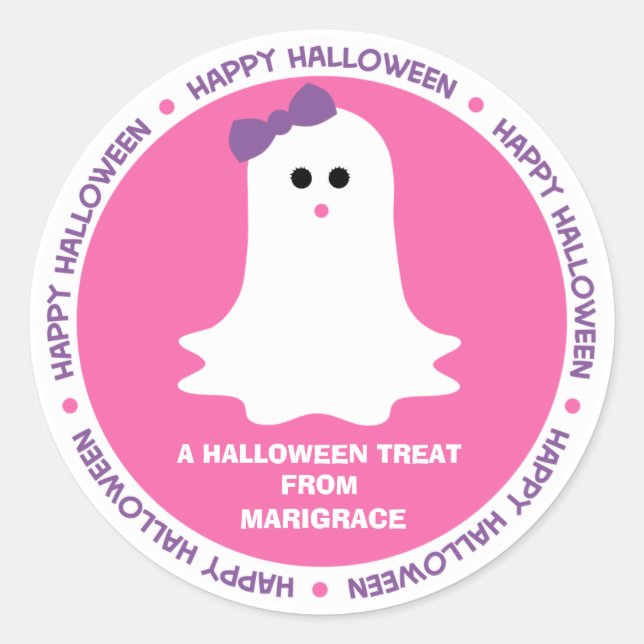 Halloween Girly Ghost Favor Classic Round Sticker (Front)