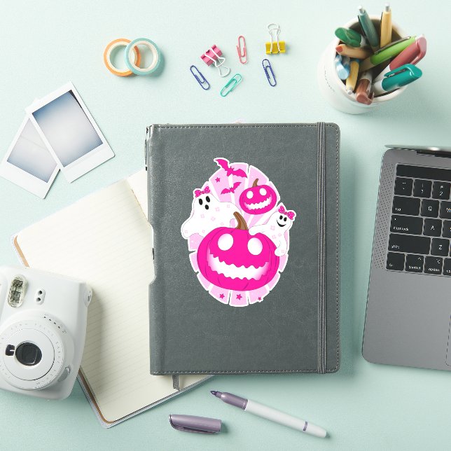 Halloween Girly Pink Ghosts and Pumpkins Sticker (iPad Cover)