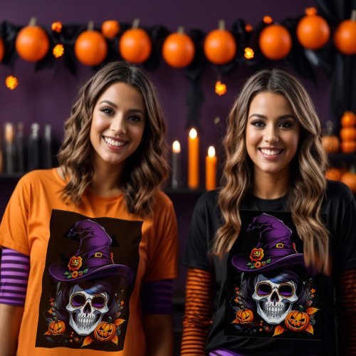 Halloween girly sugar skull witch T_Shirt