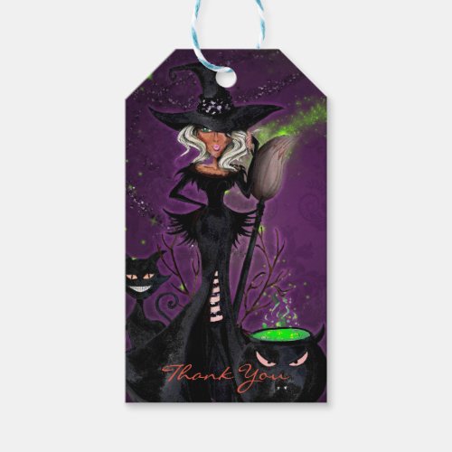 Halloween Glam Witch in Black Green Purple Favor Gift Tags