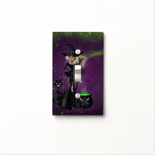 Halloween Glam Witch in Black Green Purple Sparkle Light Switch Cover