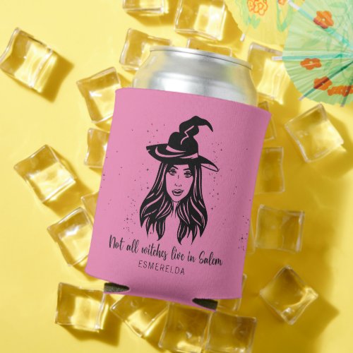 Halloween Glam Witch Modern Script Typography Name Can Cooler