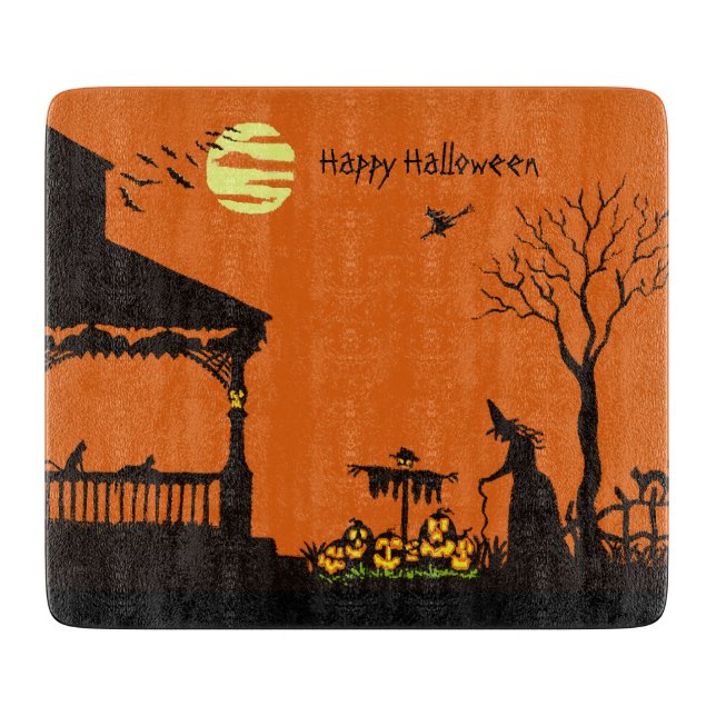 Halloween glass cutting board,witch,Jack-O-Lantern Cutting Board (Front)